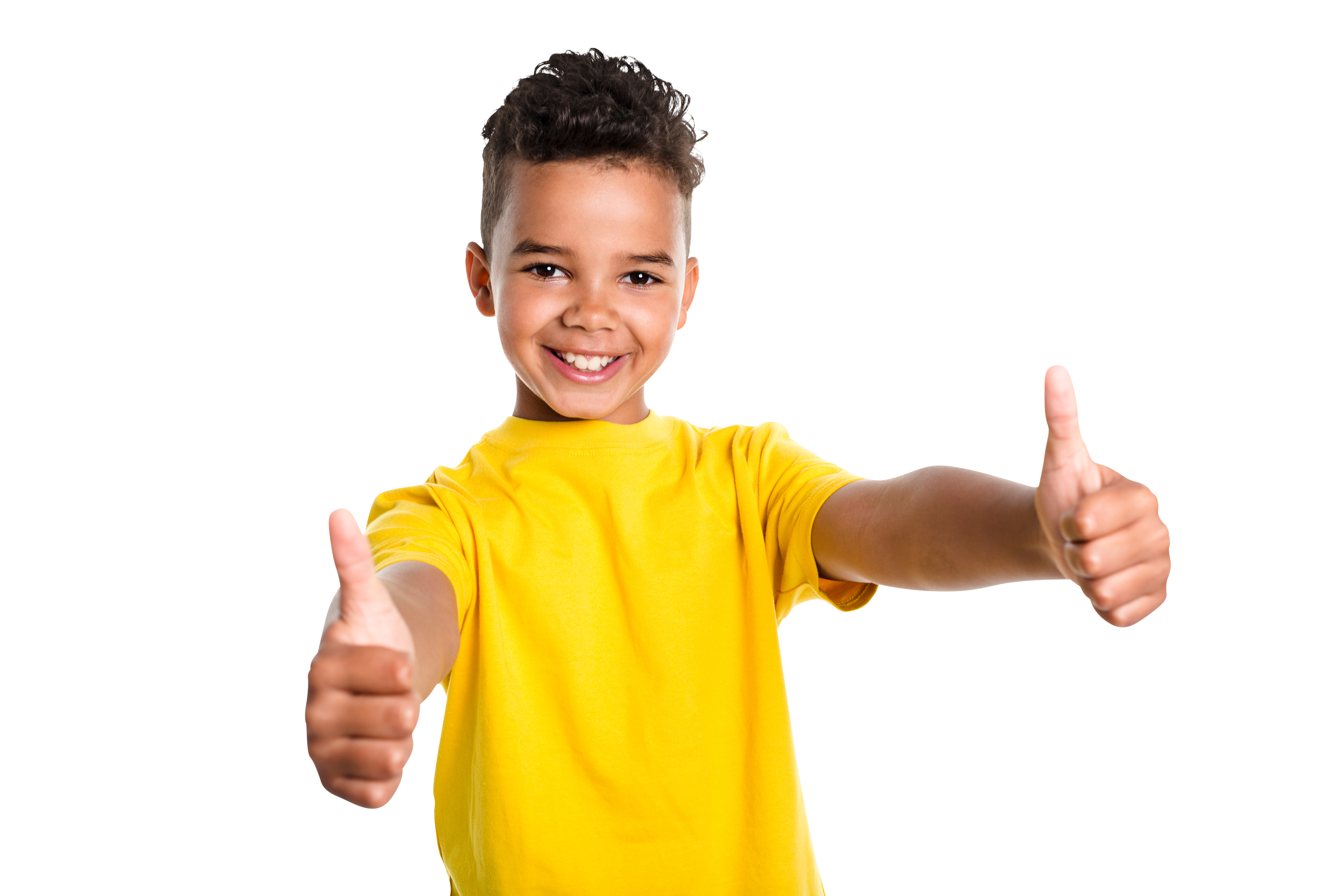 Smiling boy with two thumbs up