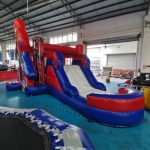 Bounce house featuring superheroes in action