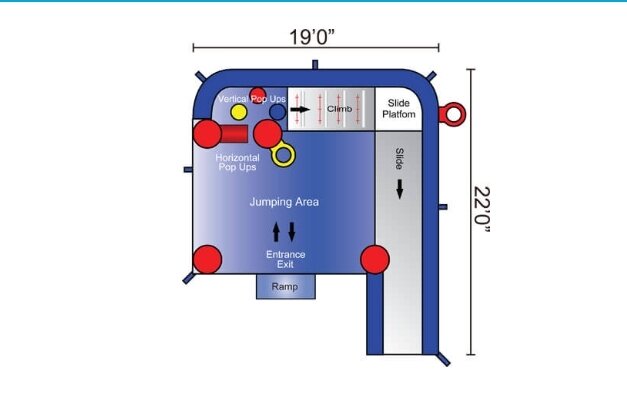 Layout for a bounce house with attached slide